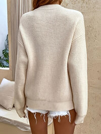 Thumbnail for Half Button Dropped Shoulder Sweater - T - 1 COLOR -