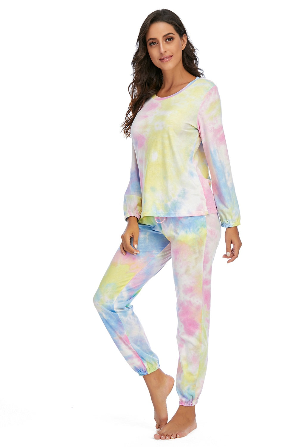 Tie-Dye Top and Drawstring Pants Lounge Set - 2 PCS. - T - 3 COLORS -