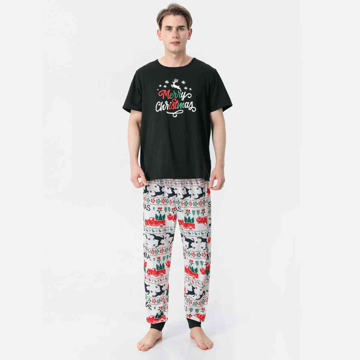 MEN MERRY CHRISTMAS Graphic Top and Printed Pants Set - T -