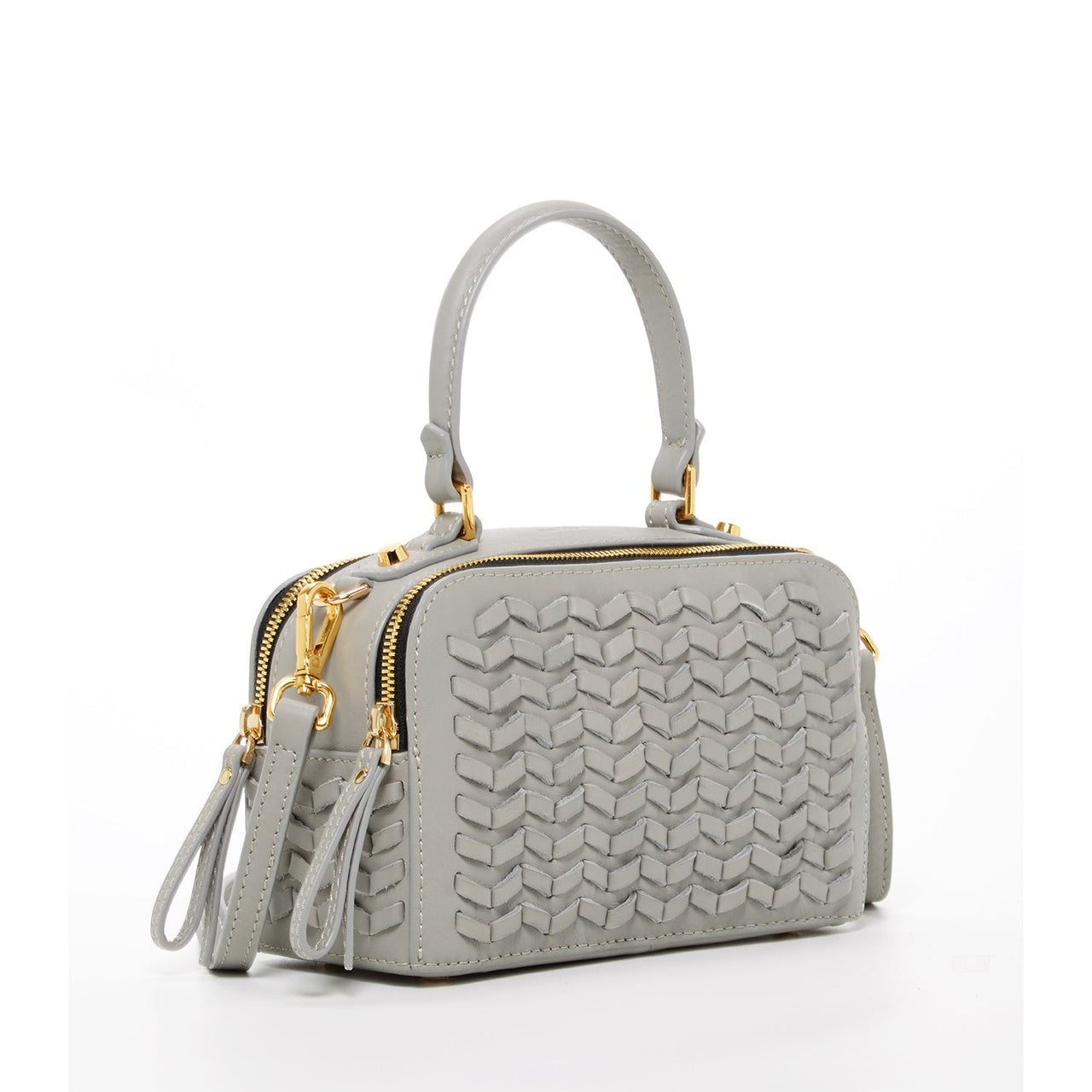 Kayla Light Gray Weave Leather Crossbody Purse -