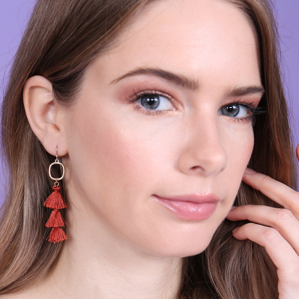 Three Drop Tassel With Metal Hook Earrings - 11 COLORS -