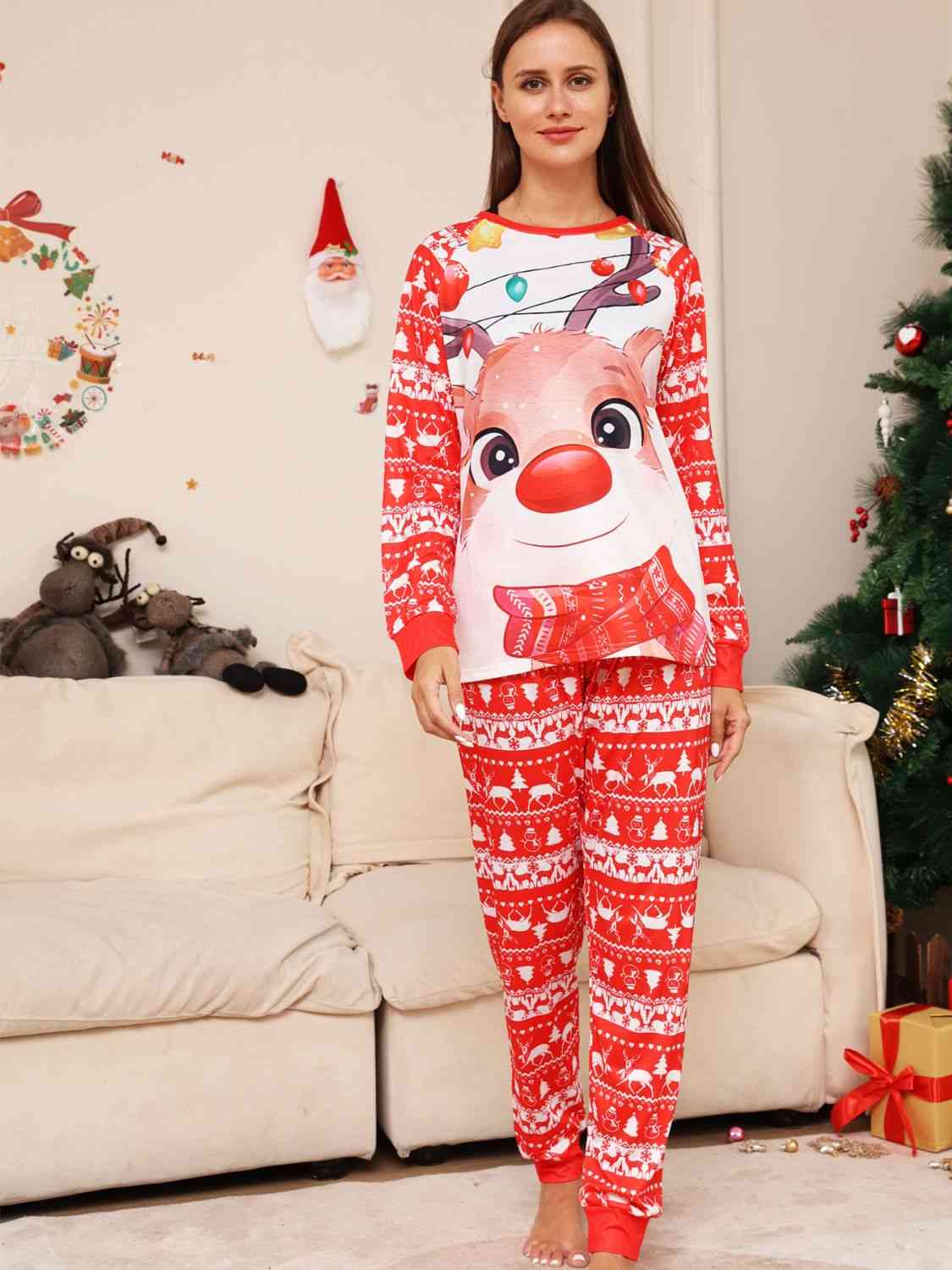 WOMEN Full Size Christmas Long Sleeve Top and Pants Set - T -