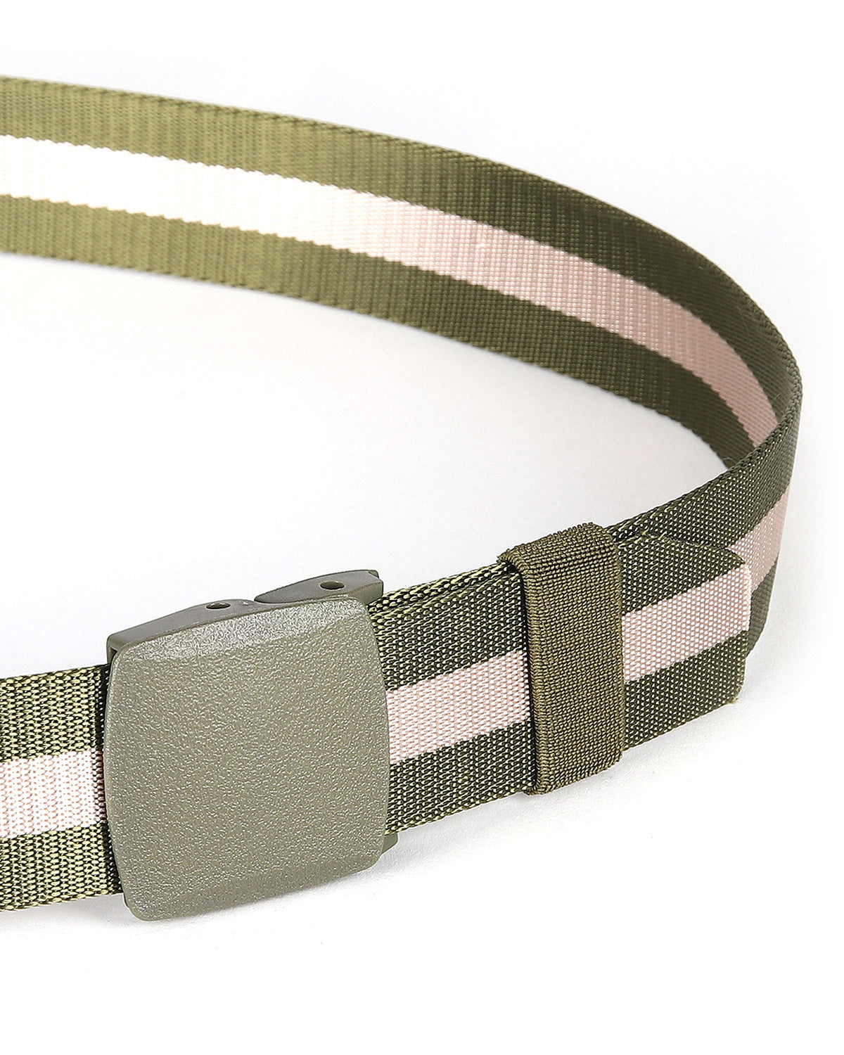 Mens One Size Adjustable Strap Stripe Nylon Web Belt With Plastic Buckle  - 6 COLORS -