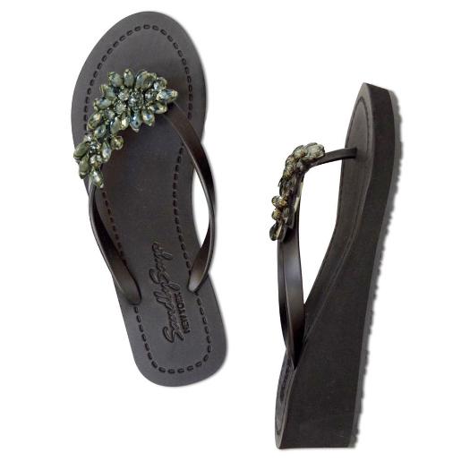 SAND BY SAYA N.Y. - Manhattan Black - Rhinestone Mid Wedge Flip Flops - 2 COLORS -