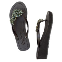 Thumbnail for SAND BY SAYA N.Y. - Manhattan Black - Rhinestone Mid Wedge Flip Flops - 2 COLORS -