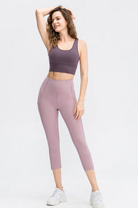 Thumbnail for Wide Waistband Cropped Active Leggings with Pockets - T - 2 COLORS -