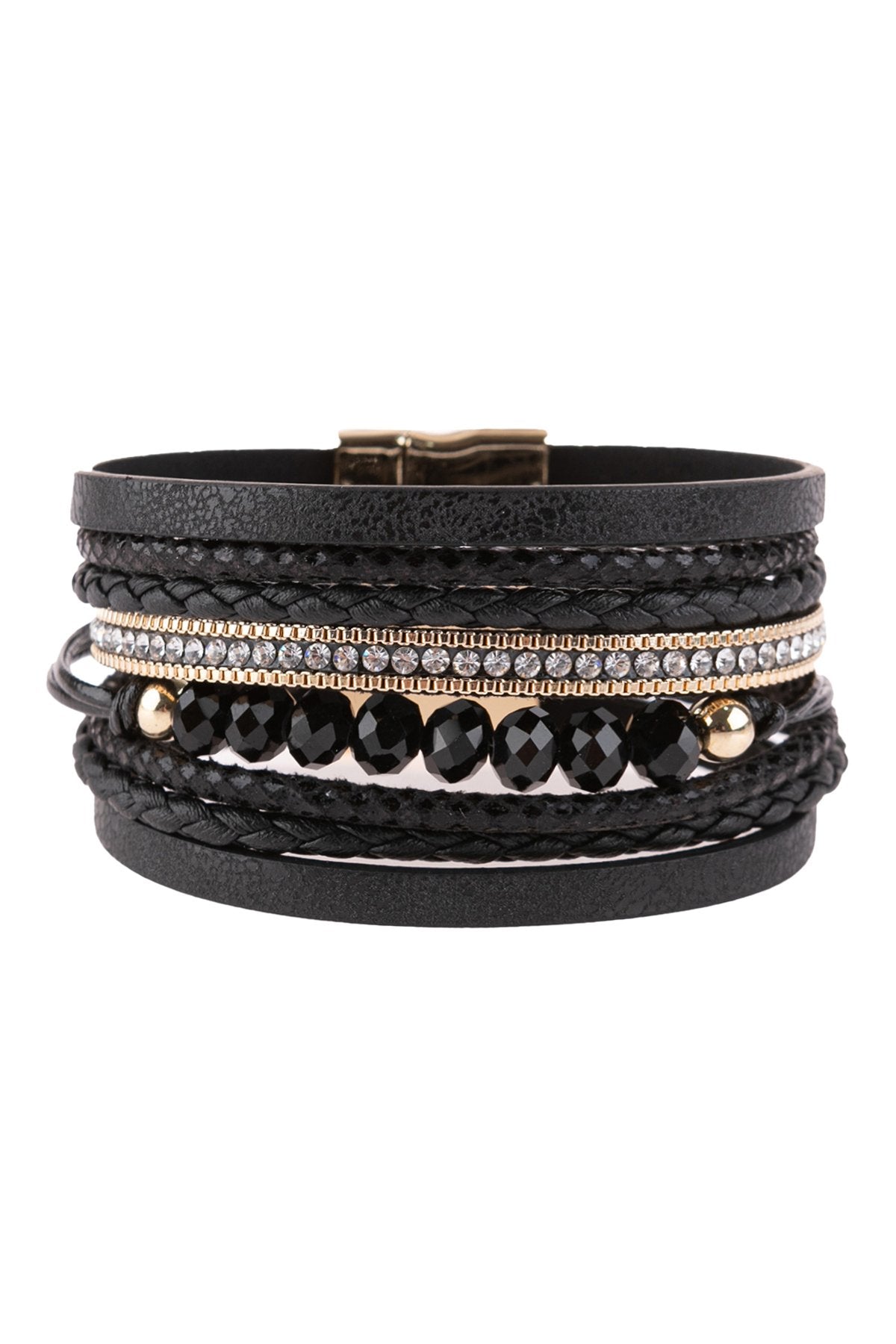 Riah Fashion - Multiline Leather Metallic Bracelet - 4 colors