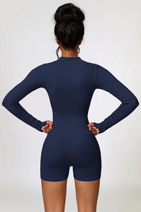 Thumbnail for Half Zip Long Sleeve Active Romper - T - 5 COLORS -