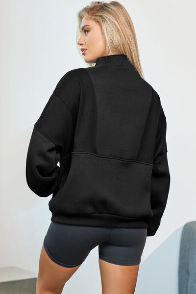 Half Zip Dropped Shoulder Sweatshirt - T - 2 COLORS -