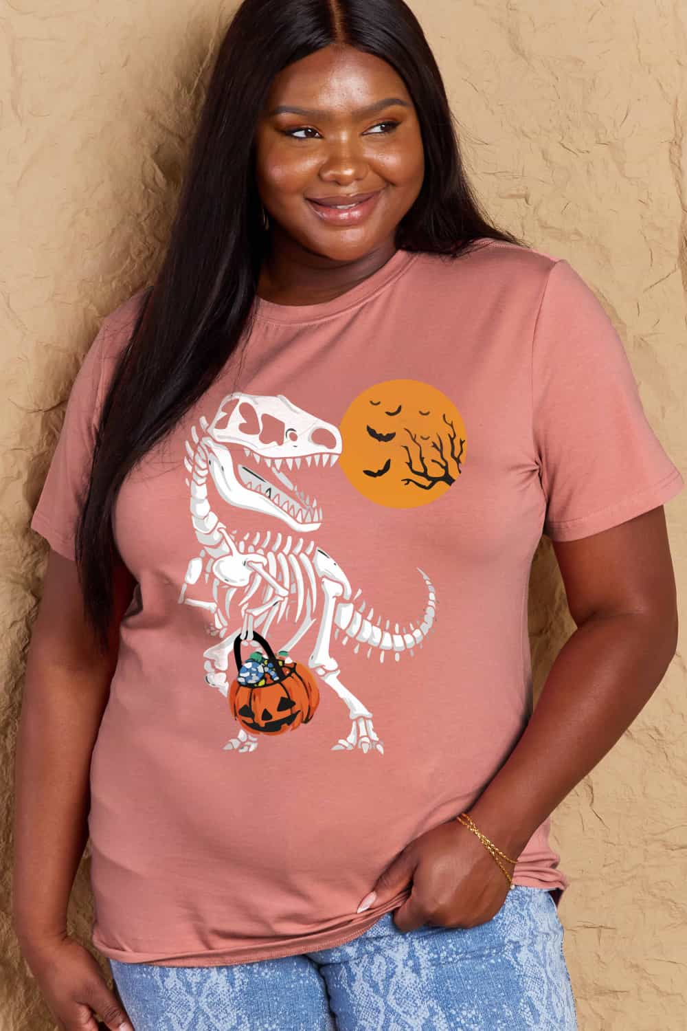 Simply Love Full Size Dinosaur Skeleton Graphic Cotton T-Shirt - T - 3 COLORS -