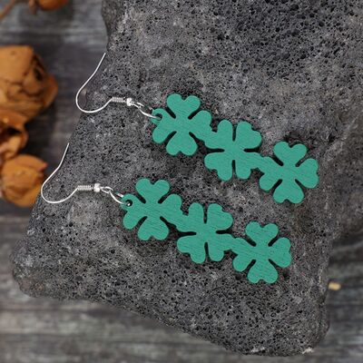 Lucky Clover Wooden Dangle Earrings - T - 1 COLOR -