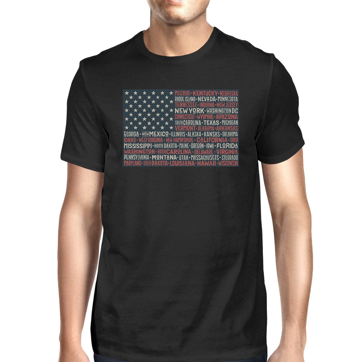 50 States US Flag American Flag Shirt Mens Black Cotton Graphic Tee - 1 COLOR