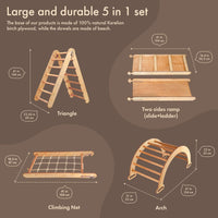 Thumbnail for 6in1 Montessori Climbing Frame Set: Triangle Ladder + Arch/Rocker + Slide/Ramp + Net + Cushion + Art Addition