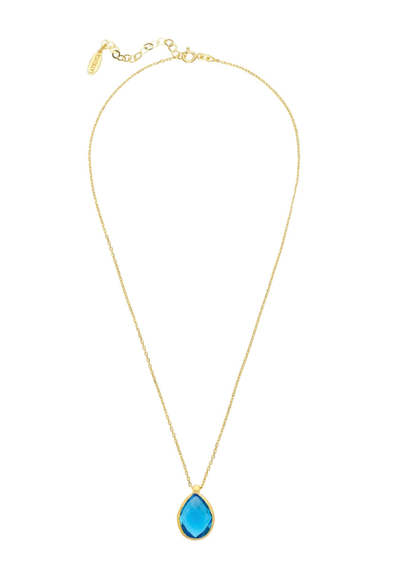 LATELITA - Petite Drop Necklace Gold Blue Topaz Hydro -