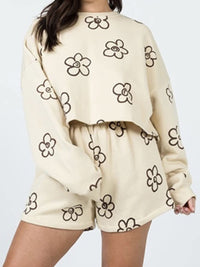 Thumbnail for Floral Dropped Shoulder Sweatshirt and Shorts Set - 2 PCS. - T - 3 COLORS -