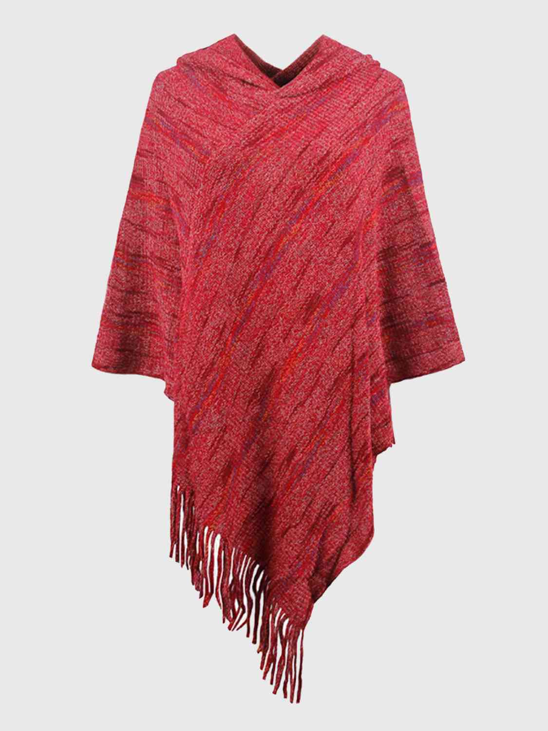 Fringe Hem Hooded Poncho - T - 5 COLORS -