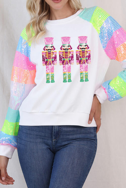 Nutcracker Sequin Long Sleeve Sweatshirt - T - 1 COLOR -