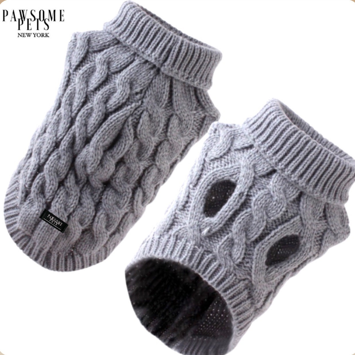 (Extra Warm) Dog and Cat Cable Knit Sweater - Grey -