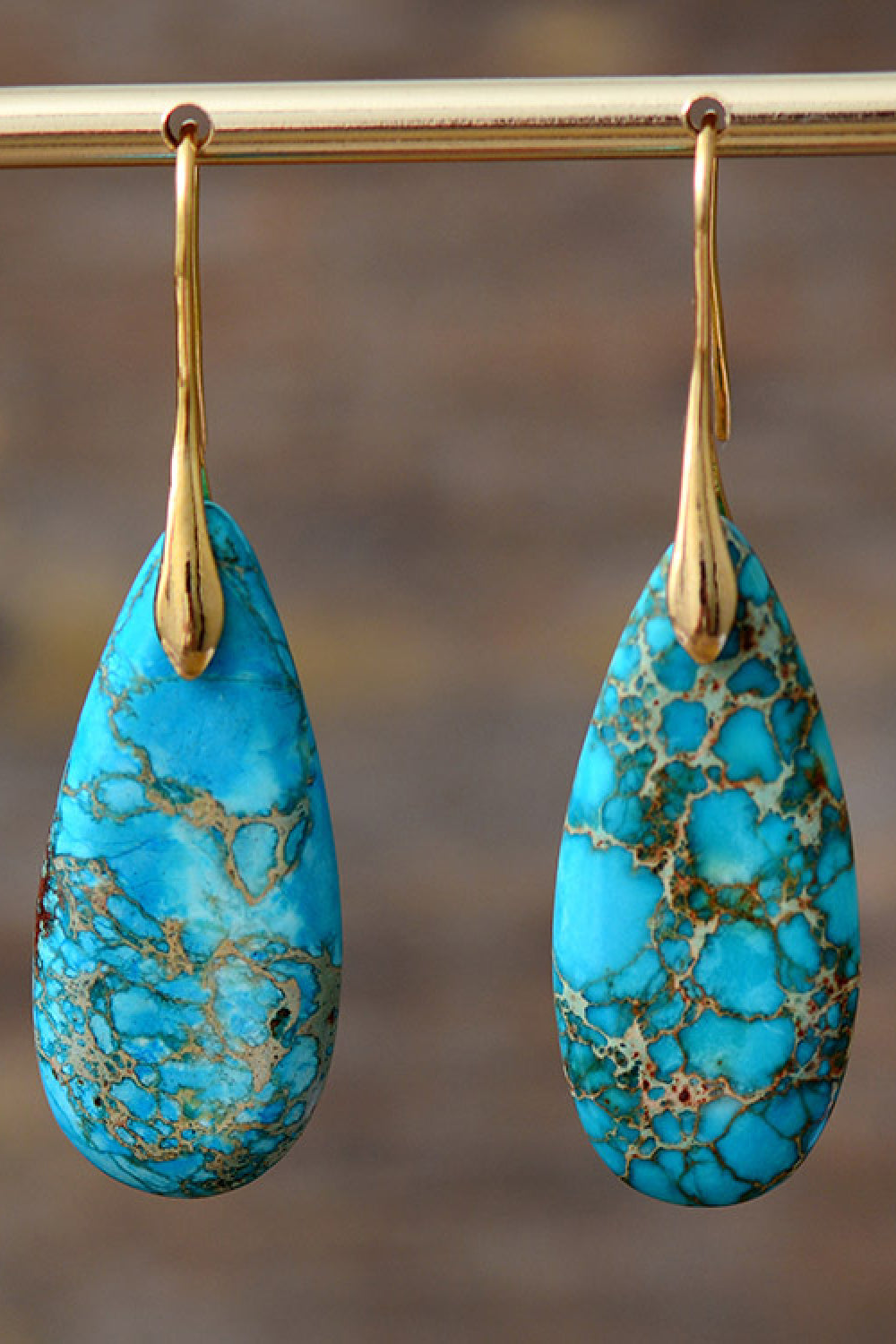 Handmade Teardrop Shape Natural Stone Dangle Earrings - T - 6 STONES / COLORS -