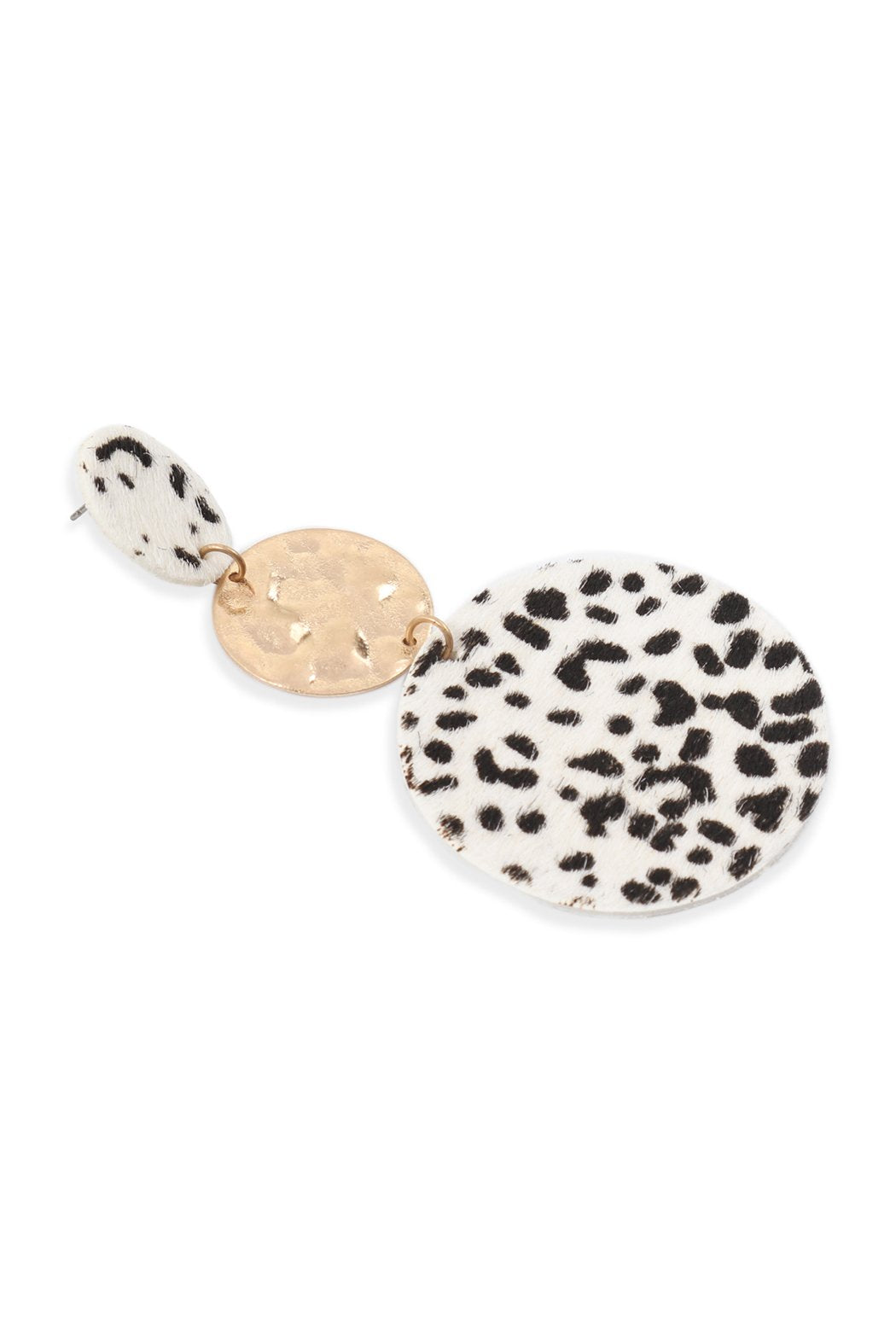 Round Leopard Leather With Metal Link Drop Earrings - 5 COLORS -