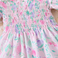 Thumbnail for Baby Girl Floral Ruffle Trim Smocked Dress - T - 5 SIZES - 1 COLOR -