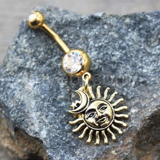 Gold Sun Moon Star Dangle Navel Ring -