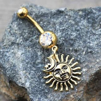 Thumbnail for Gold Sun Moon Star Dangle Navel Ring -