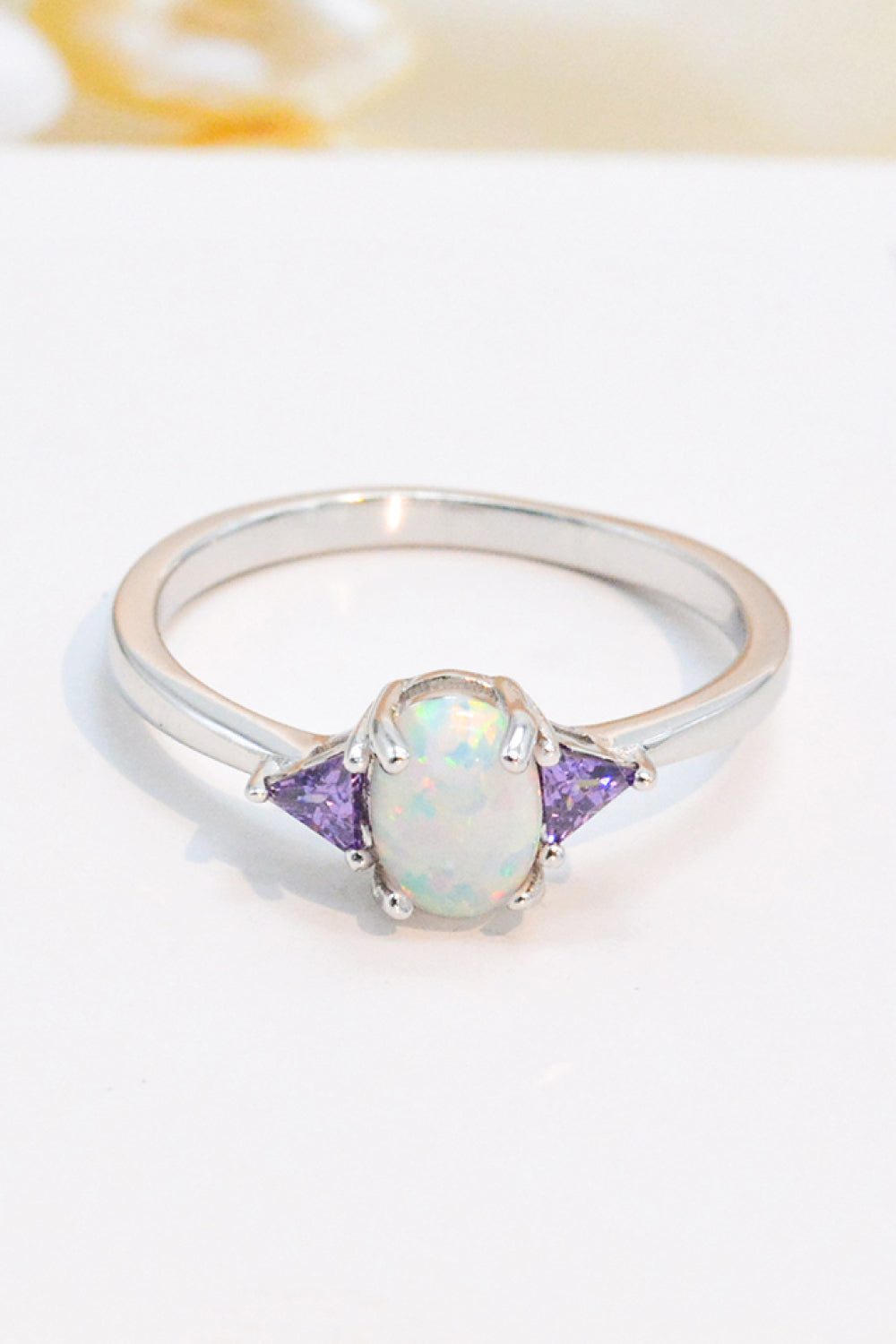 Contrast 925 Sterling Silver Opal Ring - T - SIZES 6 THRU 9 - 4 COLORS -