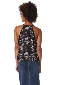 Thumbnail for Q2 - Gray Camo Print Dip Hem Top - 1 COLOR -