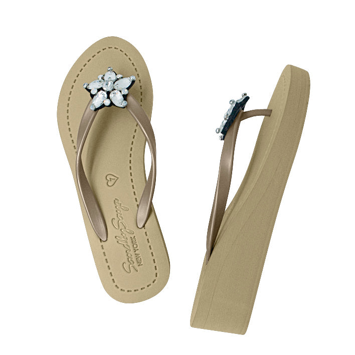 SAND BY SAYA N.Y. - One Star - Rhinestone Mid Wedge Flip Flops - 2 COLORS -