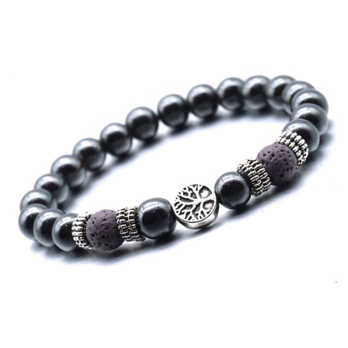 Violet Tree of Life Lava Stone Metal Bracelet -