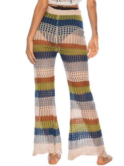 Drawstring Cutout Contrast Beach Pants - T - 1 MULTICOLOR -