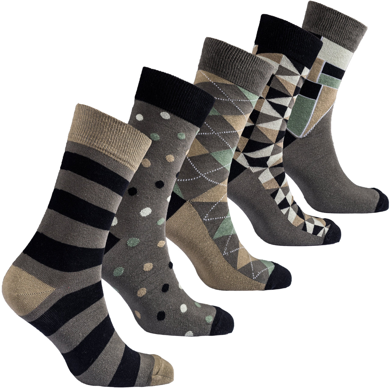 Men's Olive Green Mix Set Socks - 5 PACK -