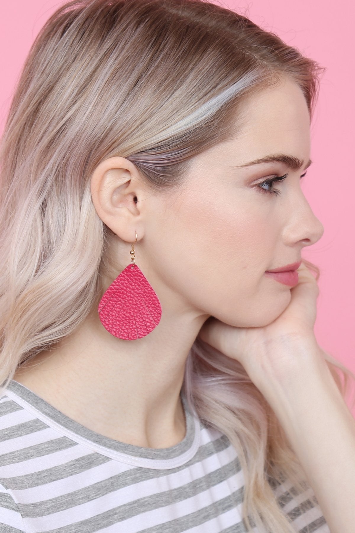 Fringed Pear Shaped Leather Earrings - 10 COLORS