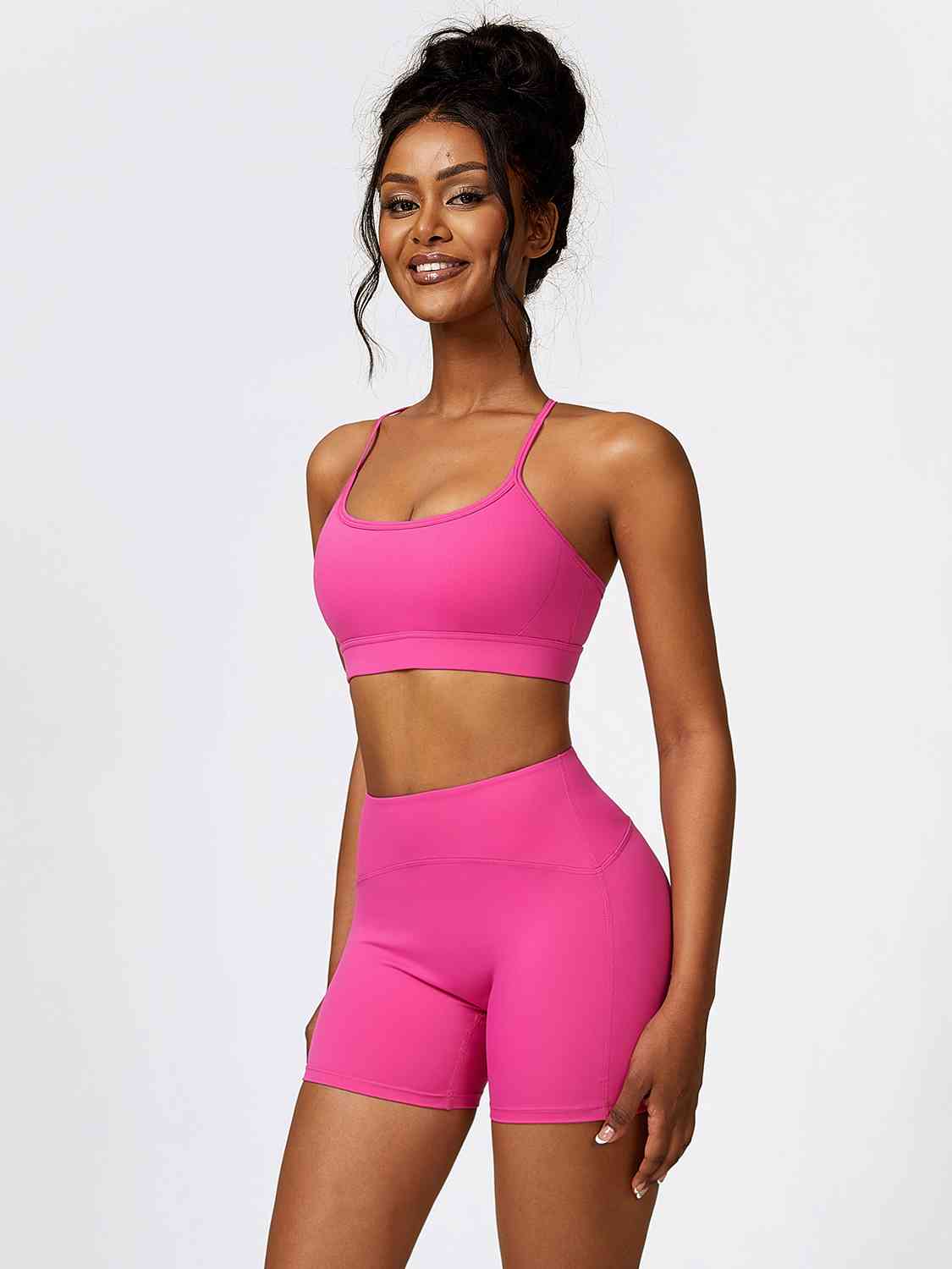 Sport Bra and Wide Waistband Shorts Set - 2 PCS. - T - 5 COLORS -