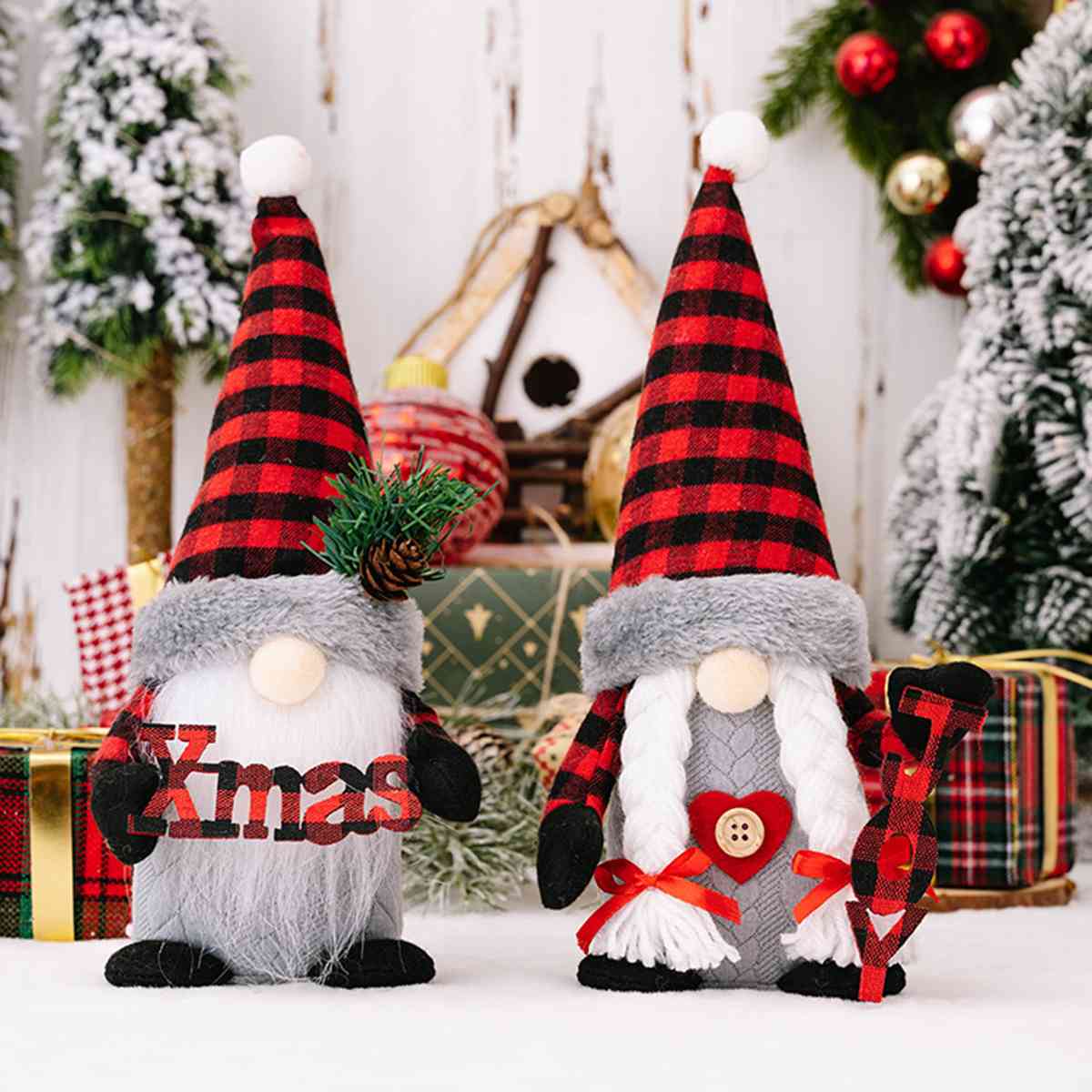 Plaid Pointed Hat Christmas Gnomes - 12.2" - - [5-10 DAY DELIVERY] - T - 2 TYPES -