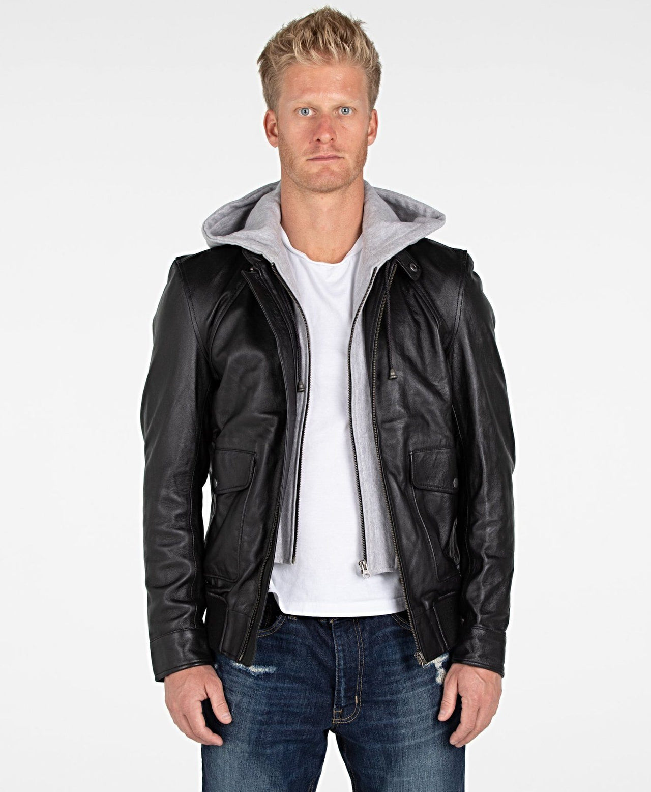 Fadcloset - Men's Lambskin Hooded Leather Bomber Jacket - 1 COLOR -