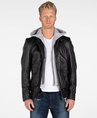 Thumbnail for Fadcloset - Men's Lambskin Hooded Leather Bomber Jacket - 1 COLOR -