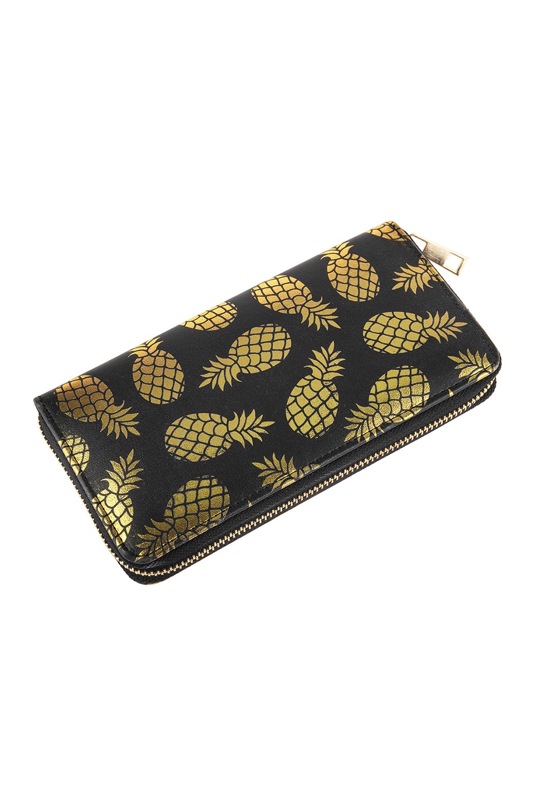 Black Gold Pineapple Print Zipper Wallet - 1 COLOR -