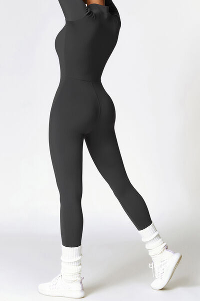 Zip Up Long Sleeve Slim Active Jumpsuit - T - 1 COLOR -