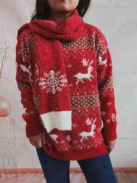 Thumbnail for Christmas Element Sweater / Comes with matching Scarf! - 2 PCS. - T - 1 COLOR -