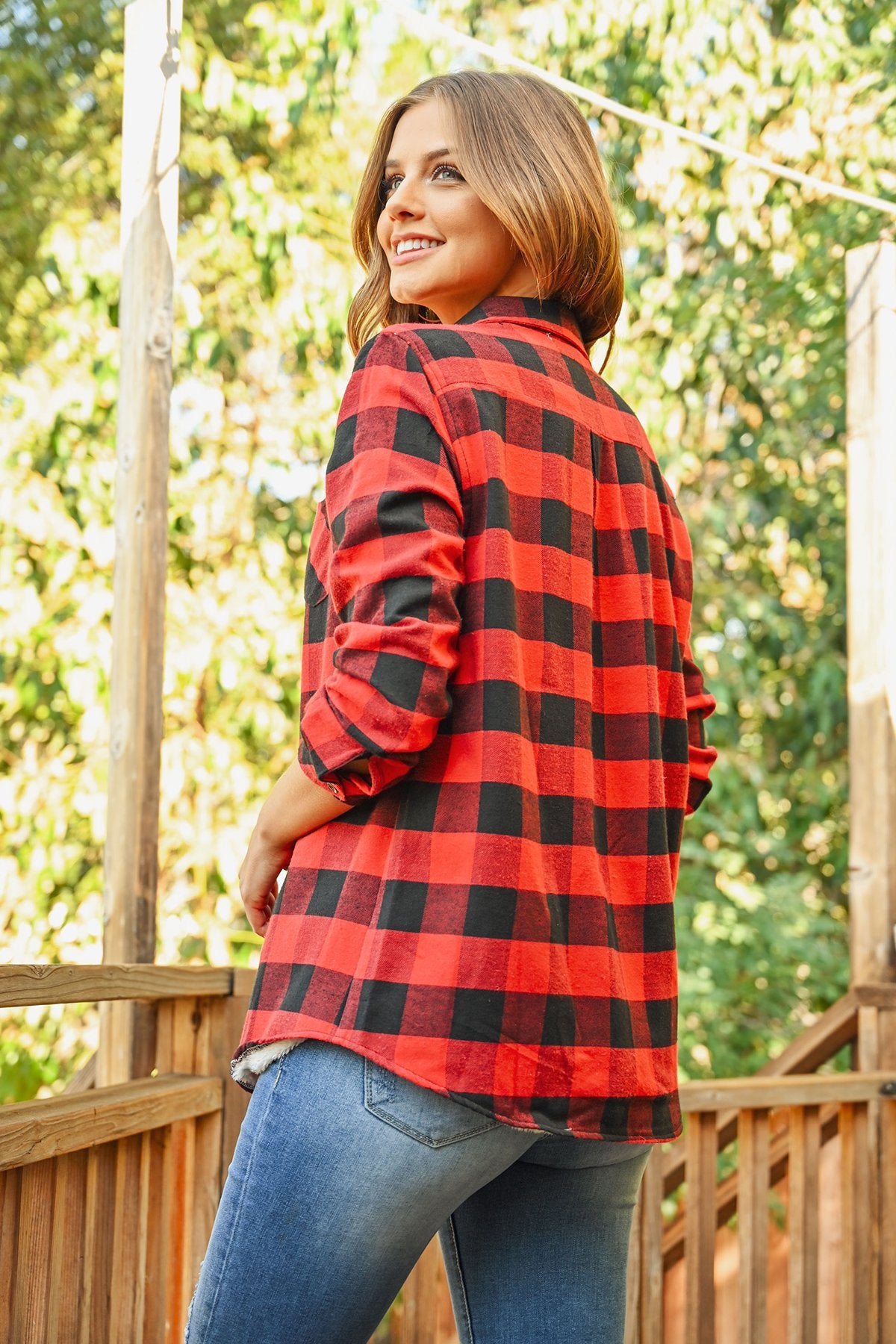 Riah Fashion - Sherpa Lined Plaid Flannel Top - 5 COLORS -