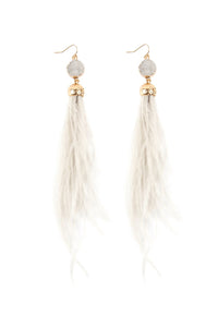 Thumbnail for Riah Fashion - Druzy Stone Dangling Feather Earrings - 7 COLORS -