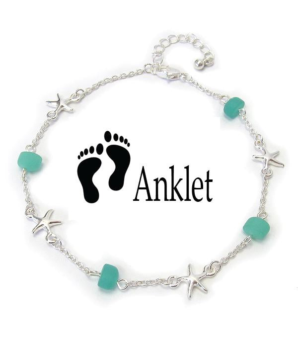 Starfish Seaglass Charm Anklet Ankle Bracelet -