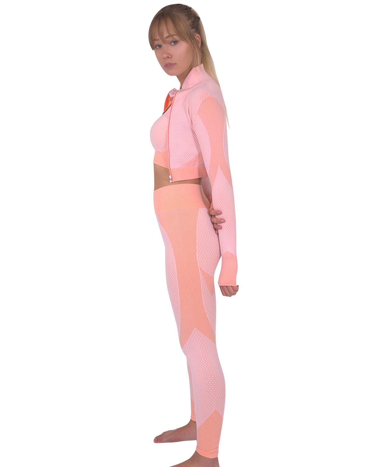 Savoy - Trois Seamless Jacket, Leggings & Sports Top 3 Set - 3 PCS. - Pink - 1 COLOR -