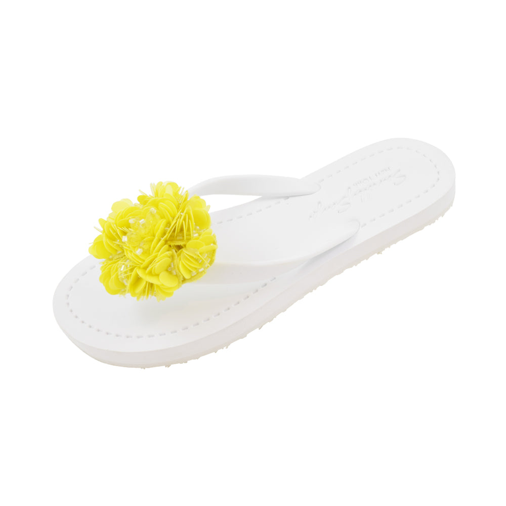 SAND BY SAYA N.Y. - Noho Yellow Flower - Embroidered Flat Flip Flops Sandal - 3 COLORS -