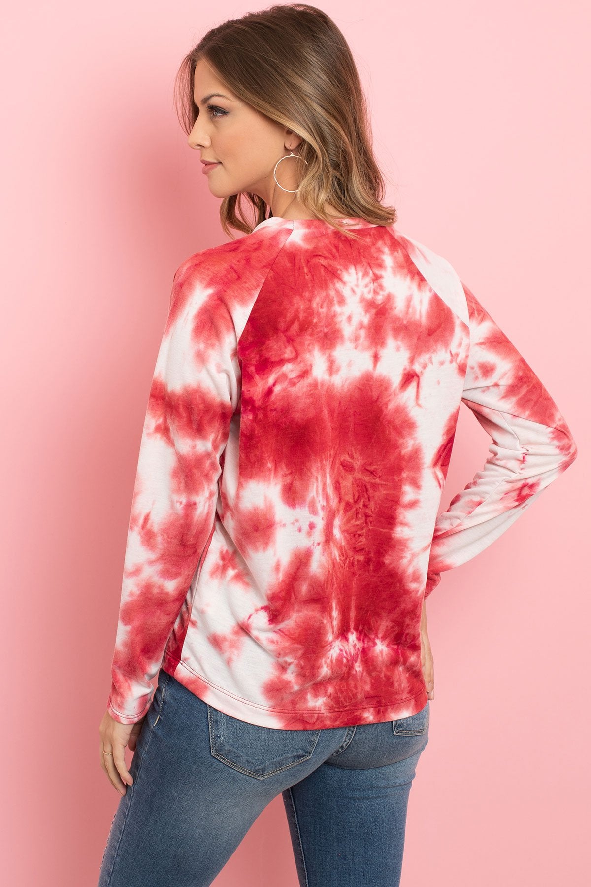 Riah Fashion - Tie Dye Round Neck Long Sleeved Top - 4 COLORS -