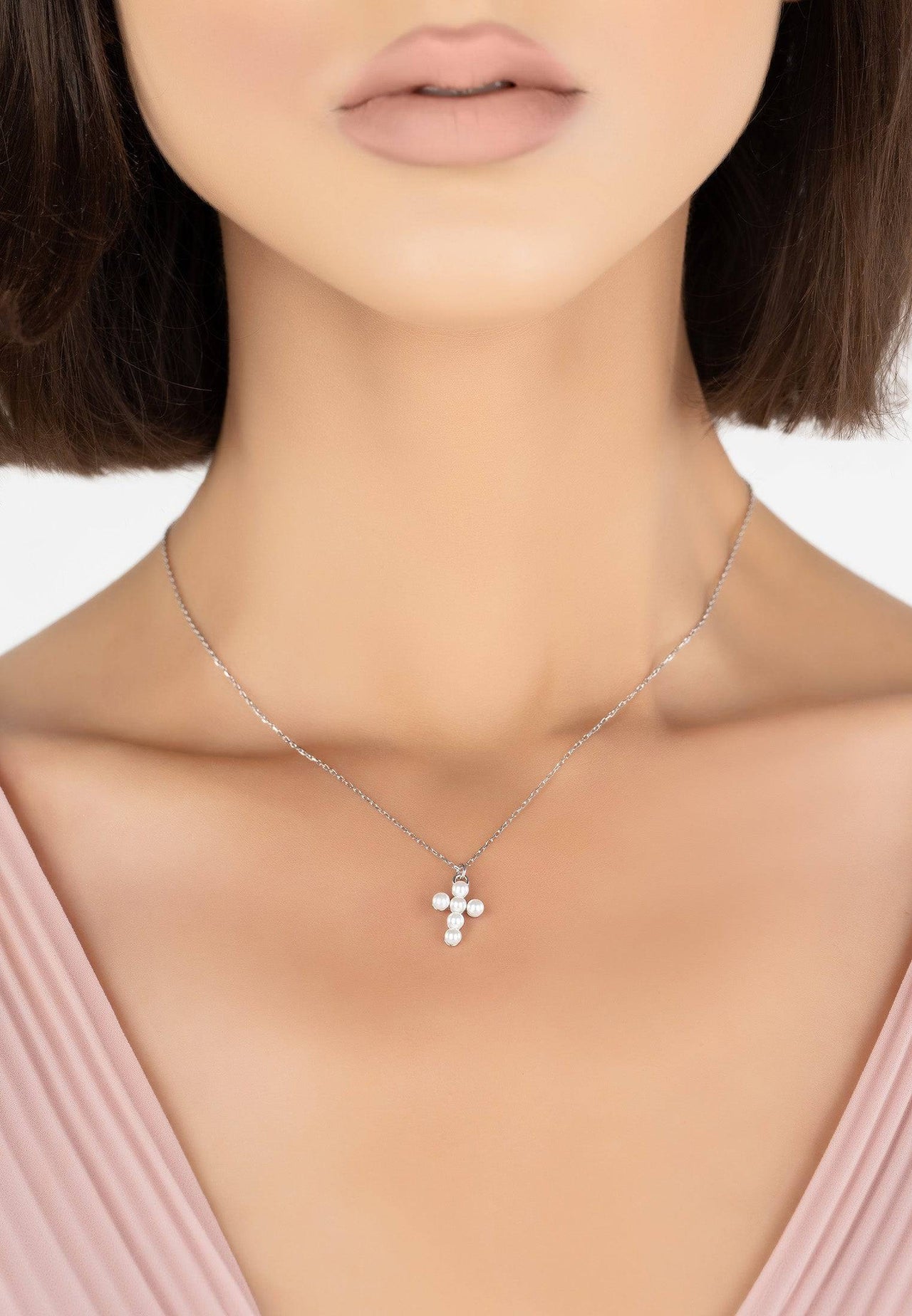 LATELITA - Pearl Cross Necklace Silver -