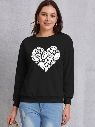 Heart Round Neck Dropped Shoulder Sweatshirt - T - 3 COLORS -