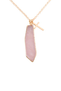 Thumbnail for Riah Fashion - Natural Stone With Cross Pendant Necklace - 7 STONES / COLORS -